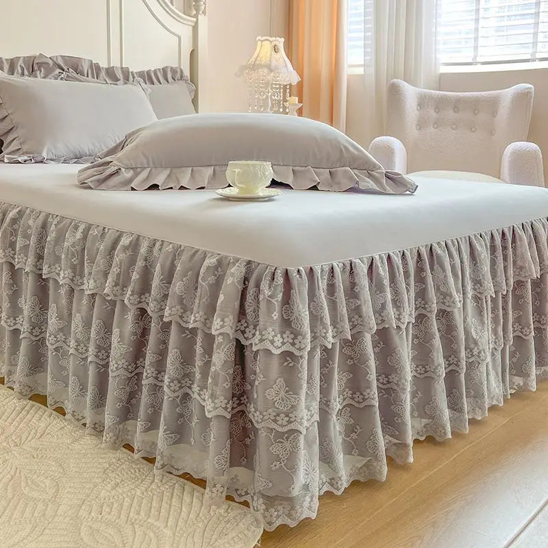 Lace Ruffled Bed Skirt with Non-Slip Mattress Cover