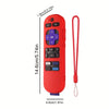 Red silicone remote cover with glow-in-the-dark features and a lanyard for Roku devices