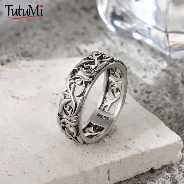 Vintage Hollow Floral Sterling Silver Ring