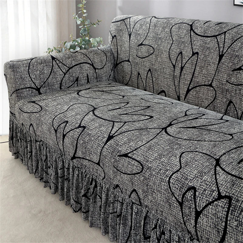 Elastic Pleated Sofa Cover – Stretchy 3-Seat Protection with Floral Design