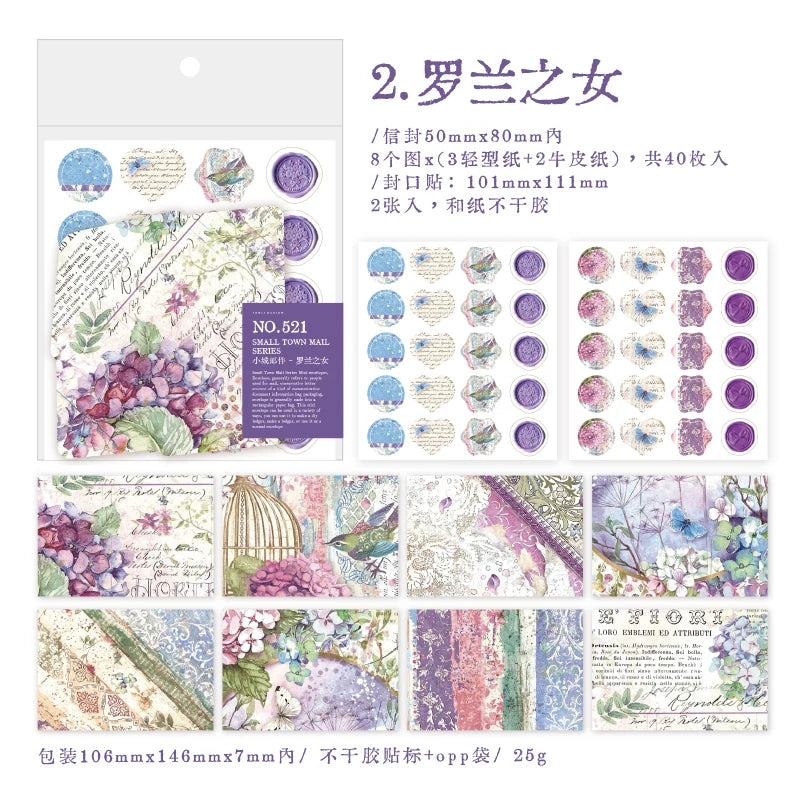Vintage Mini Envelope Set with Seal Stickers - 40 Pack