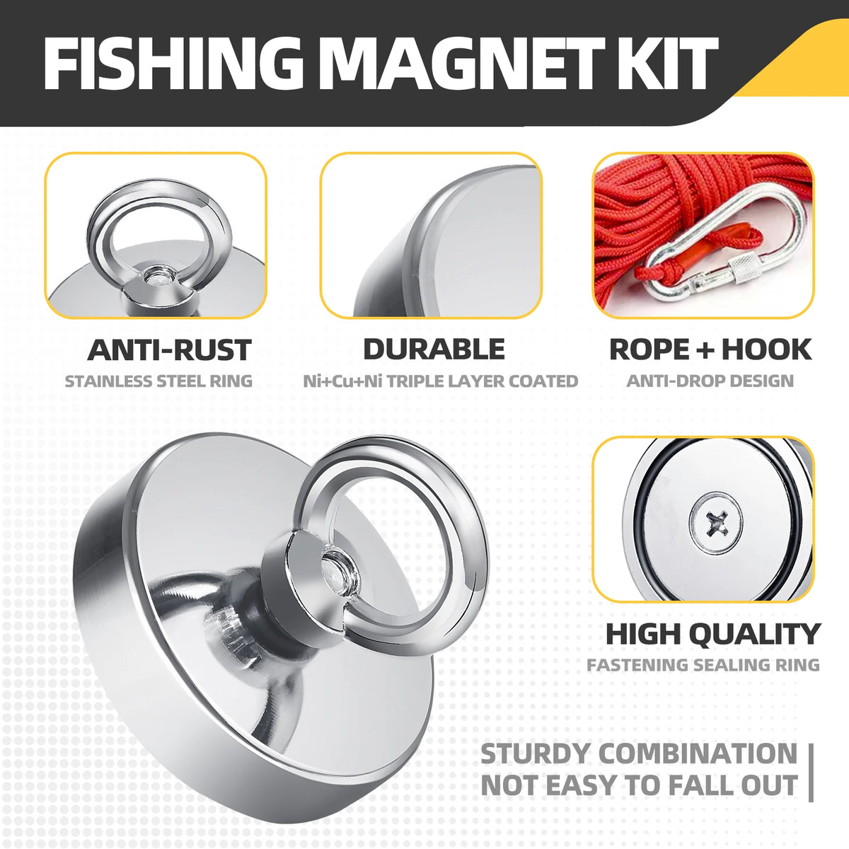 Heavy-Duty Neodymium Fishing Magnet for Recovery & Treasure Hunting