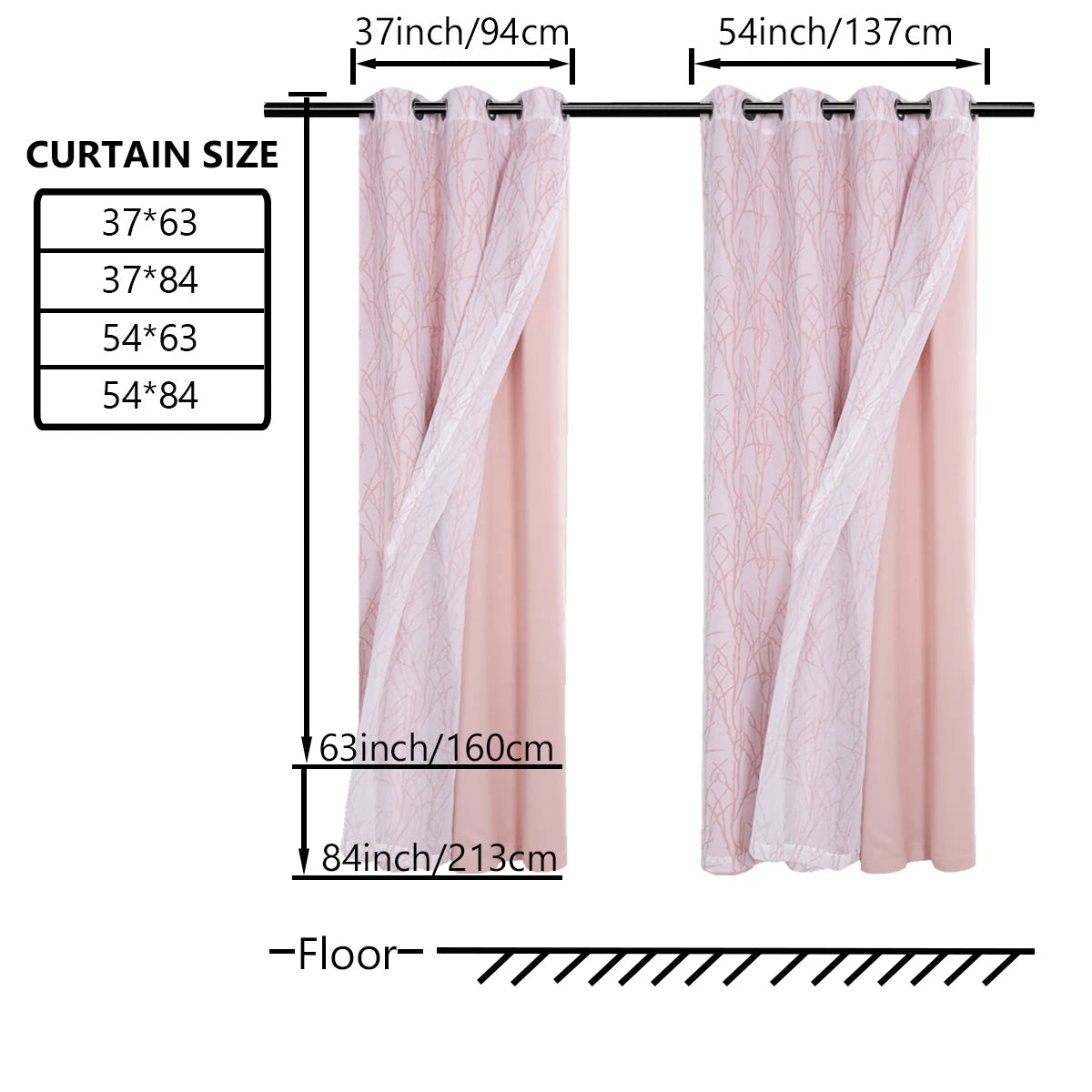 A set of dual layer window curtains in pink featuring sheer and blackout fabric options.