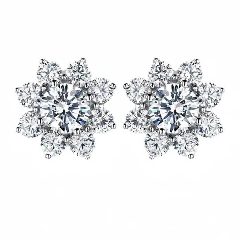 Pendientes de Aros con Forma de Flor de Moissanita en Plata de Ley 925