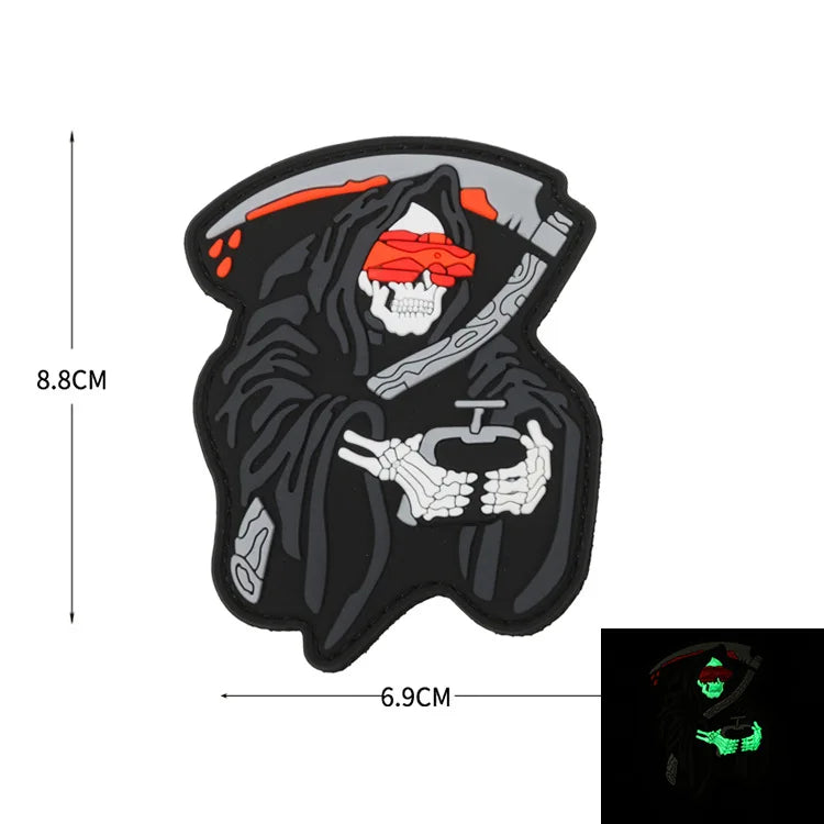 Glow-in-the-Dark Skull Biker Patch with Hook & Loop Backing