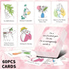 Ein Set von 60 inspirierenden Affirmationskarten mit positiven Botschaften und Illustrationen.