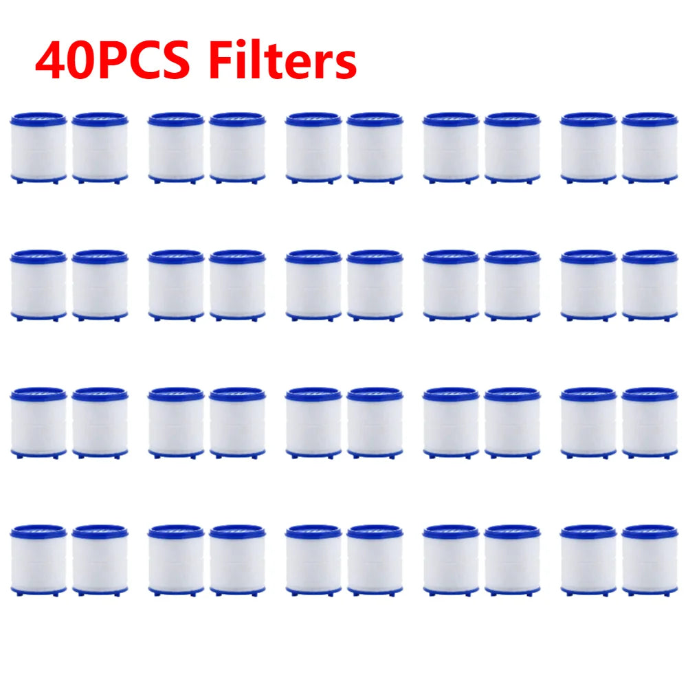 40 pieces of white faucet water filters arranged in rows for sale