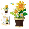 A set of flower pot building blocks featuring sunflowers, roses, and carnations in various sizes.