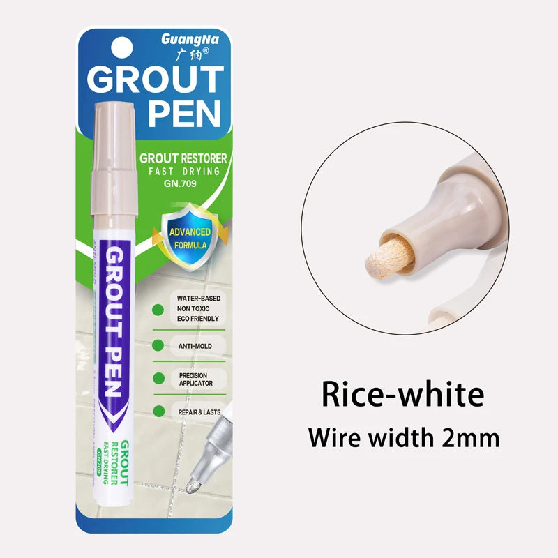 A tube of grout pen with a light purple body and a gold cap, showing the tip for repair and lasting grout work.