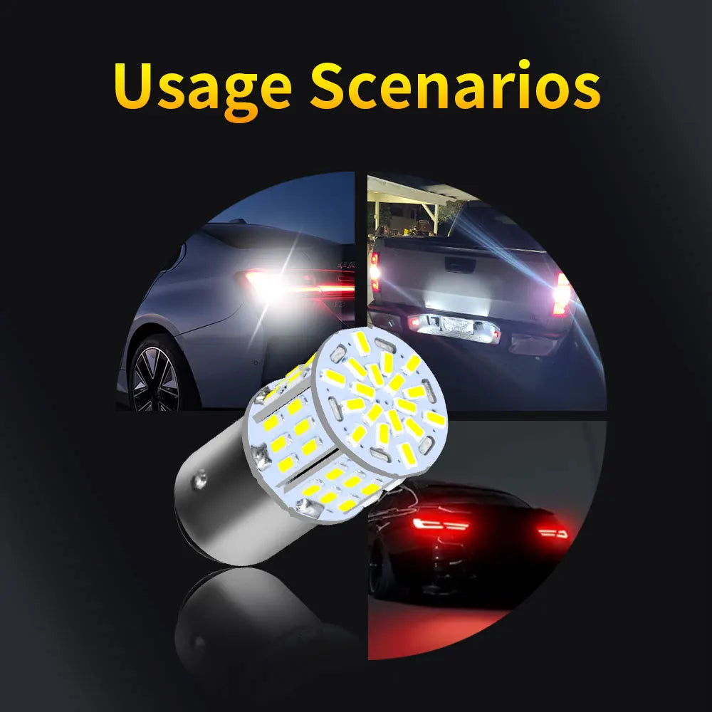 A close-up view of ultra bright LED bulbs used in various usage scenarios on a dark background.