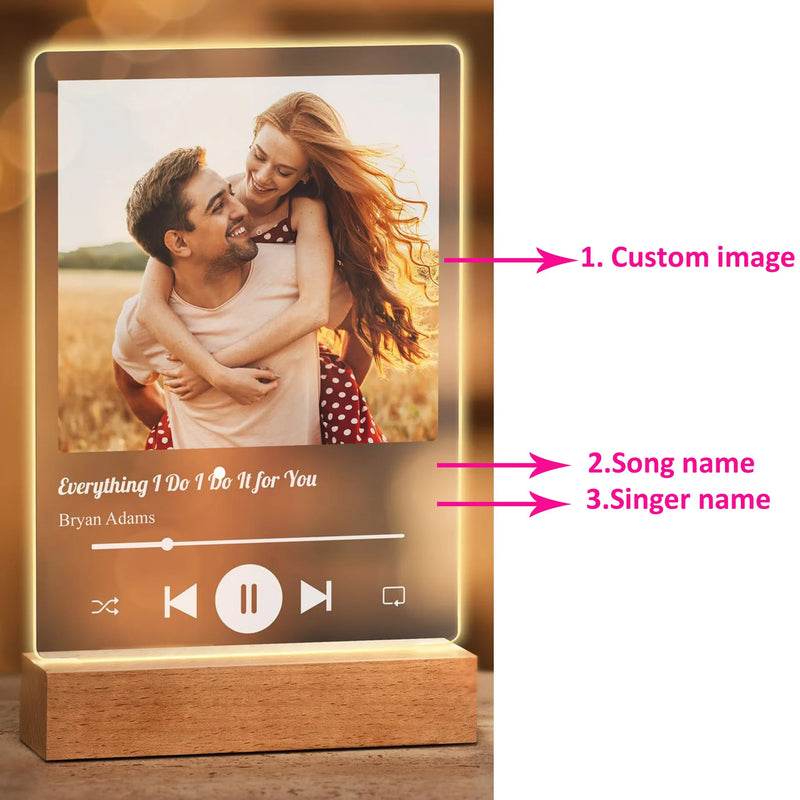Personalized Spotify Music Photo Plaque with LED Night Light
