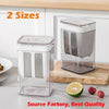 Clear glass yogurt strainer with a fine mesh filter and a stainless steel base shown on a wooden cutting board.