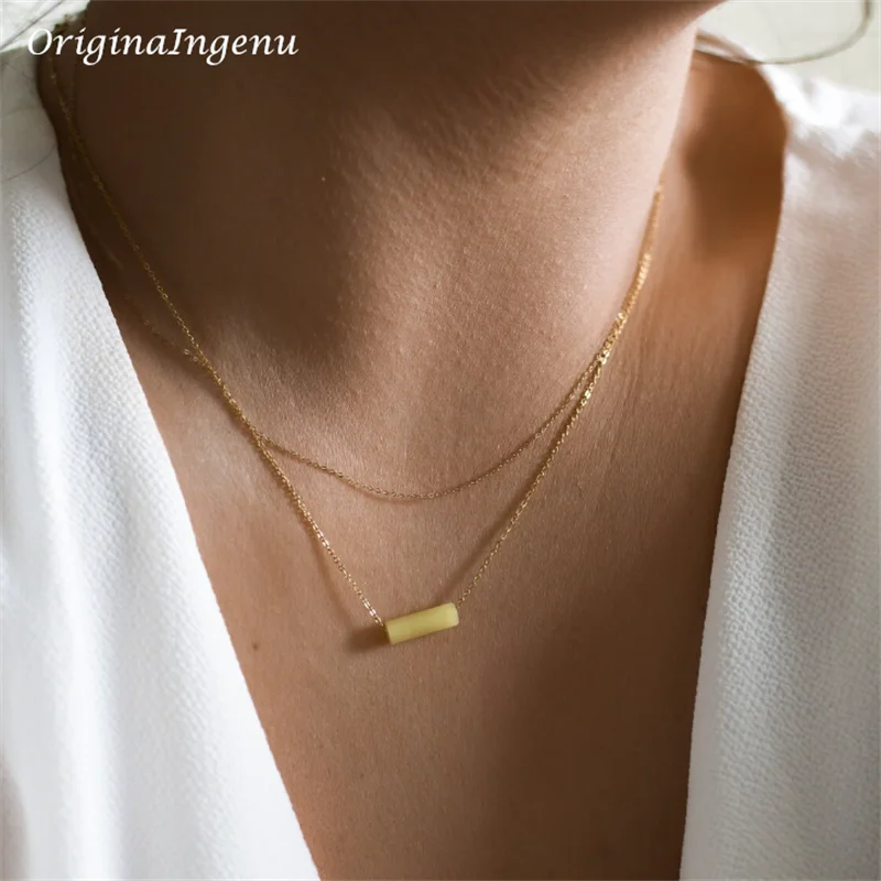 Dainty Beaded Gemstone Pendant Necklace in Gold Filled