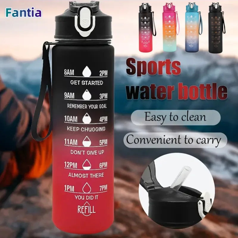 Motivational Time-Marker Water Bottle with Straw