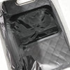 A black car center console armrest cushion with a cup holder and storage pockets is visible inside clear plastic packaging.
