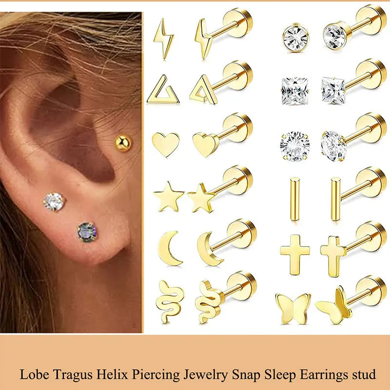 Moon-Shaped Stainless Steel Flatback Earrings