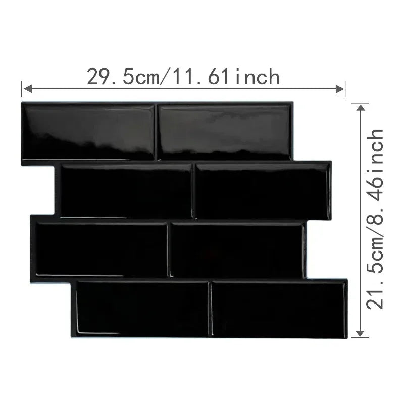 A set of black 3D self-adhesive wall sticker panels made of waterproof PVC tiles.