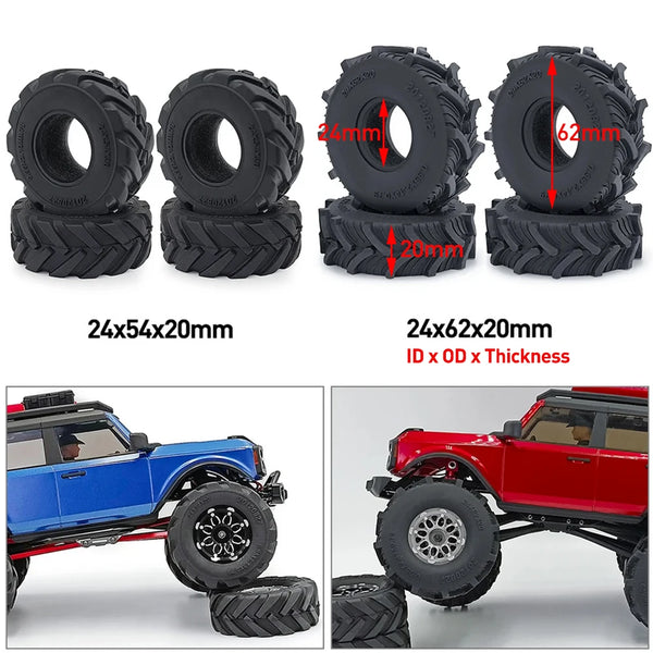 مجموعة إطارات طين مطاطية سوداء لسيارات Axial SCX24 و TRX4M