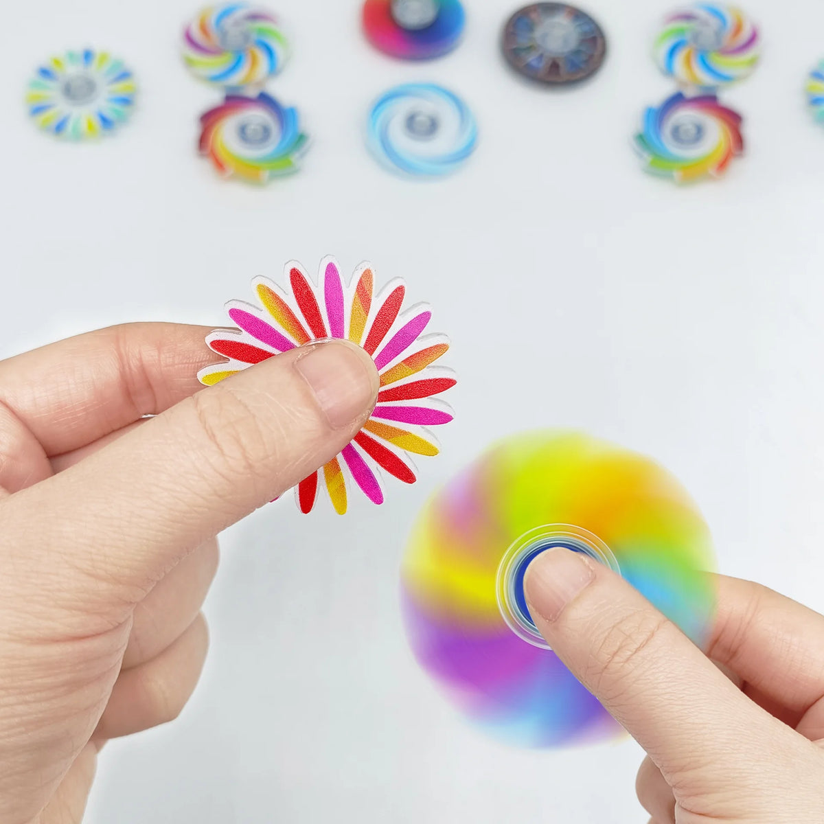 Rainbow Fidget Spinner Set – Sensory Stress Relief Toys for Kids and Adults