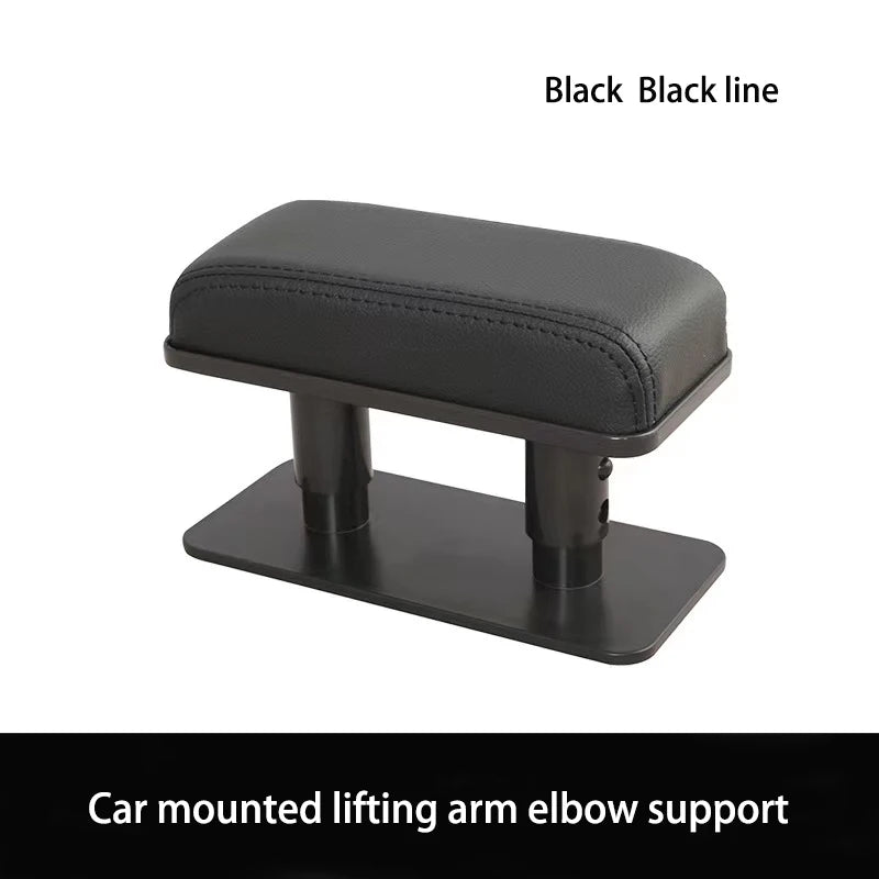 Black line car mounted lifting arm elbow support for adjustable comfort.