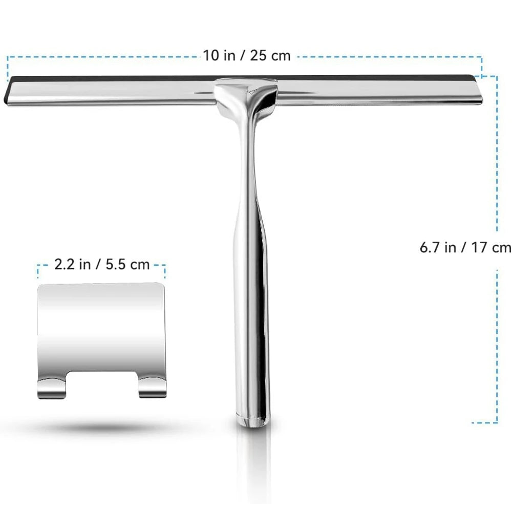 Shower Squeegee with Hanging Silicone Holder for Glass Doors & Mirrors