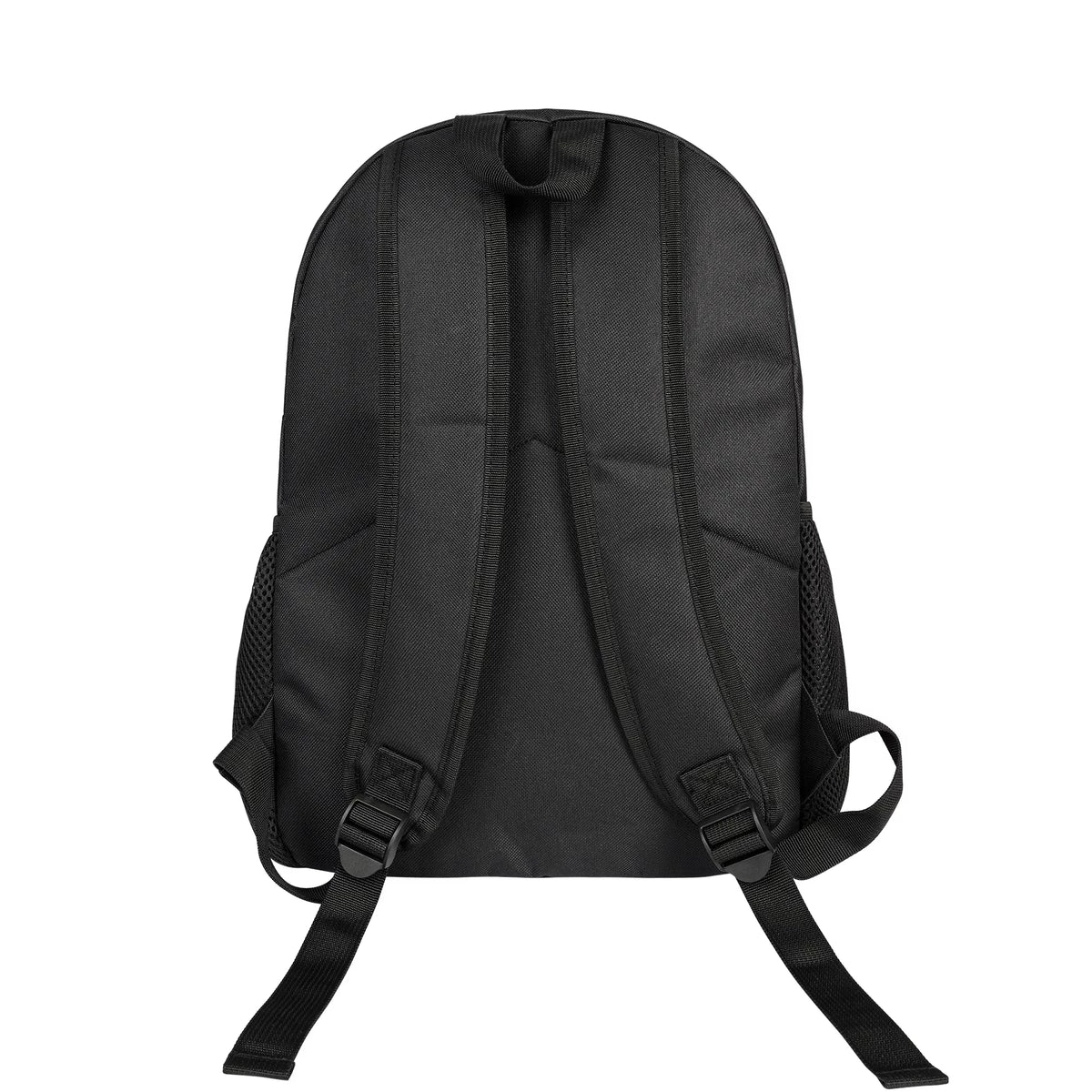 Black canvas daypack backpack shown from the back
