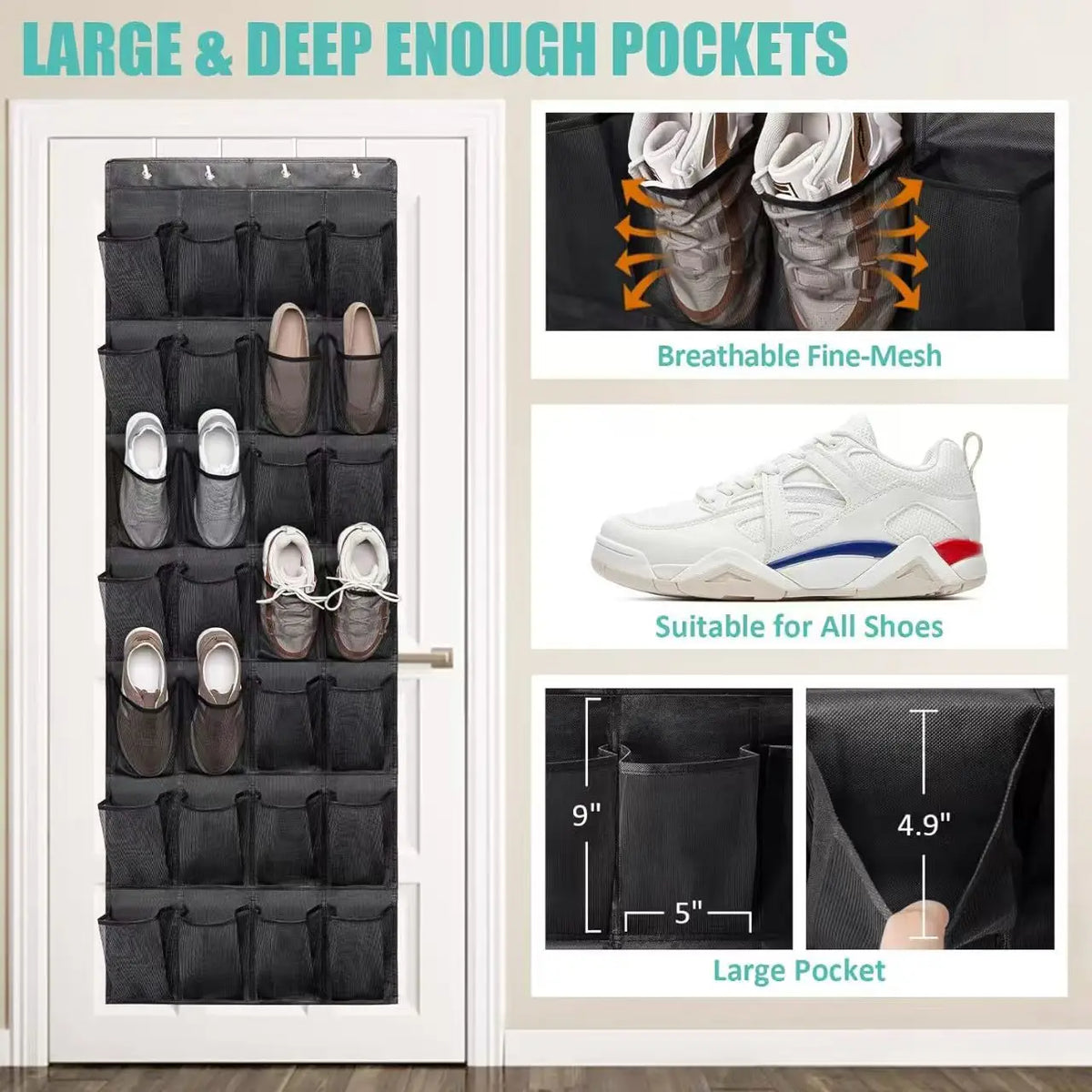Over-the-Door Hanging Shoe Organizer with Mesh Pockets