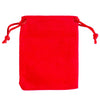 A bright red velvet drawstring jewelry pouch with red ties.
