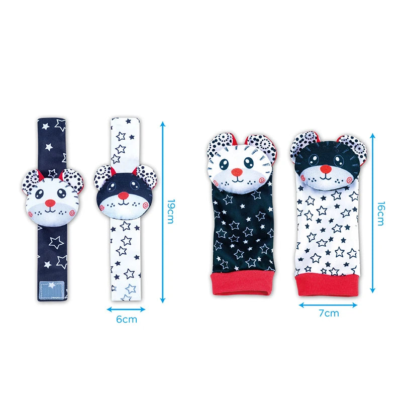 Baby Wrist Rattles and Animal Socks Set for Sensory Development