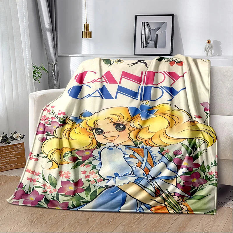 Cartoon Anime Flannel Throw Blanket in Candy Girl Design