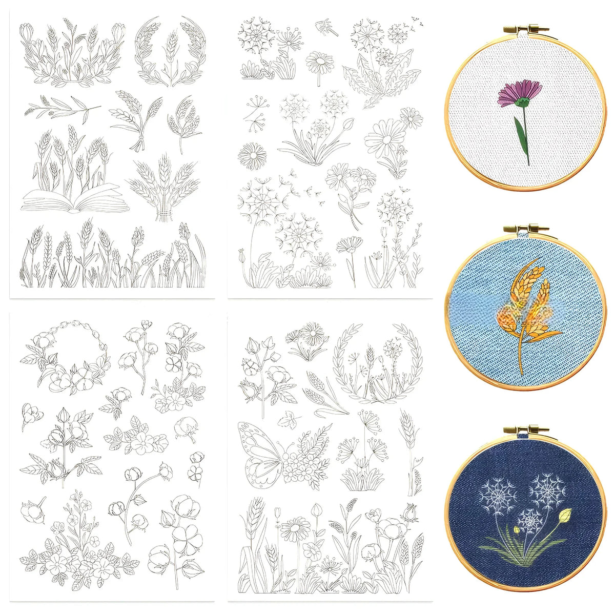 Pre-Printed Water-Soluble Embroidery Stabilizer Sheets with Floral & Letter Patterns