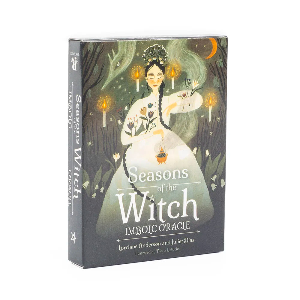 A box of Seasons of the Witch tarot card deck and guidebook featuring an illustration of a witch.