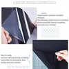 A hand is peeling off a sheet of black privacy film, demonstrating its easy removal without leaving adhesive residue.