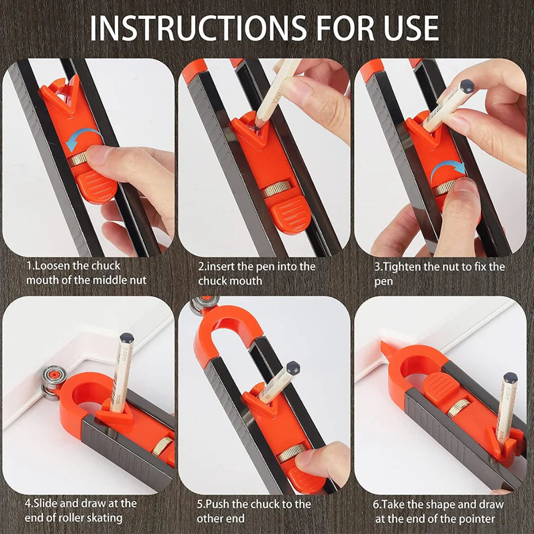 Instructions for use showing how to tighten and use a contour gauge scribe tool