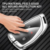 A hand is holding a silver TPU material key case with a fingerprint scanner and a logo, demonstrating its protection features