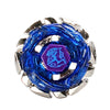 A blue and purple alloy battle spinning top with silver accents.