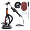A black and orange brushless drywall sander with various accessories including sanding discs and a power cord.
