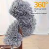 Gray microfiber duster with a flexible head demonstrating 360 degree bending capability.