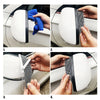 Four steps showing how to install rhinestone car rearview mirror rain guards on a vehicle.