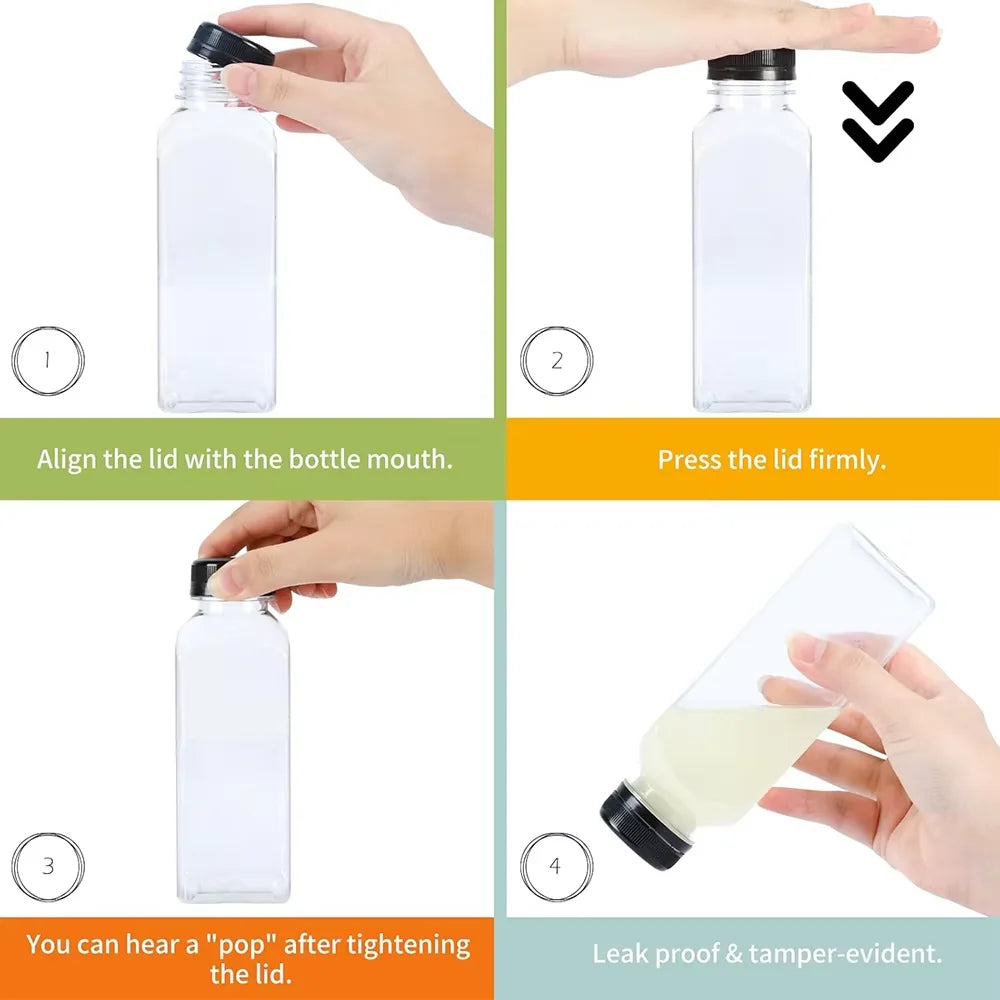 Clear Reusable Juice Bottles with Cleaning Brush and Funnel