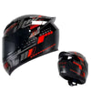 Black and red retro full face motorcycle helmet with a vented design