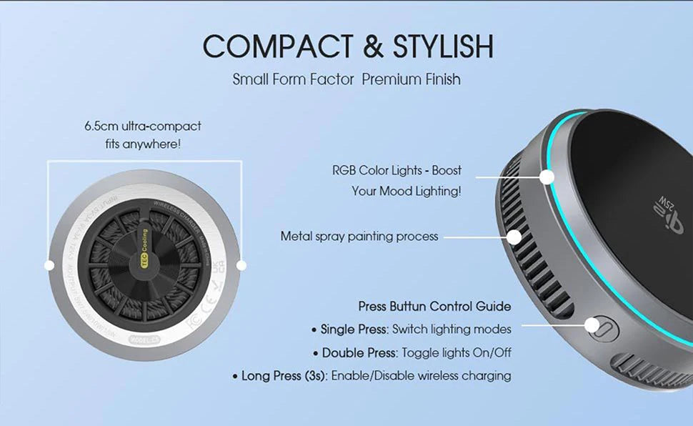Magnetic Wireless Charger with Semiconductor Cooling and RGB Lights