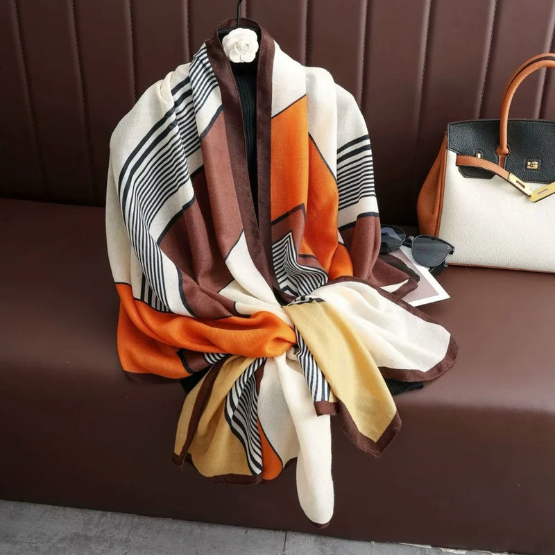 Large Color-Block Cotton-Linen Feel Scarf & Shawl