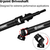 A black U-joint driveshaft is shown, designed for extreme performance applications.