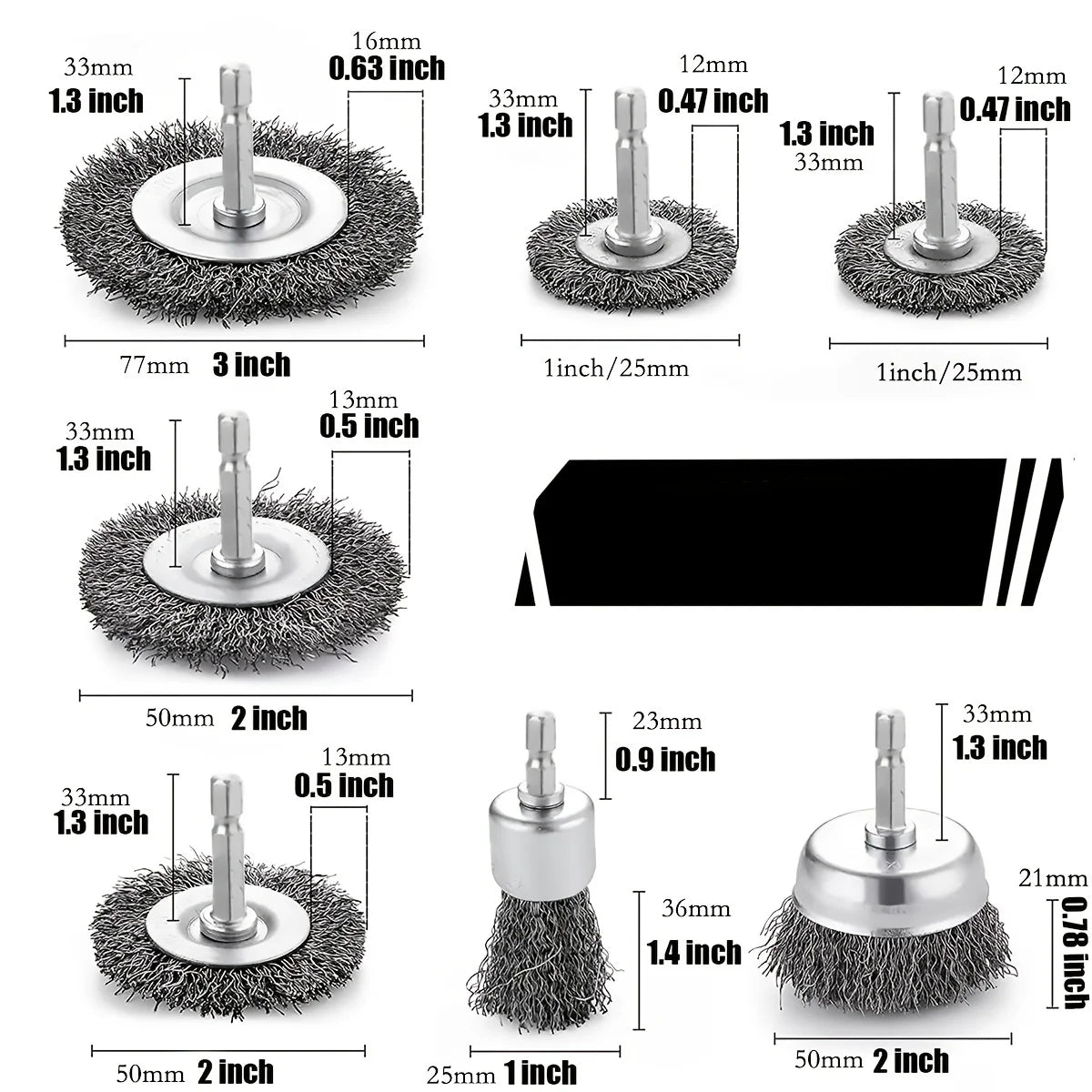 10-Pack Crimped Wire Wheel Brush Set with 1/4" Hex Shanks for Drills
