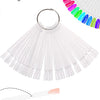 A clear acrylic false nail tips kit with 50 pieces, featuring a circular design and a small orange tool.