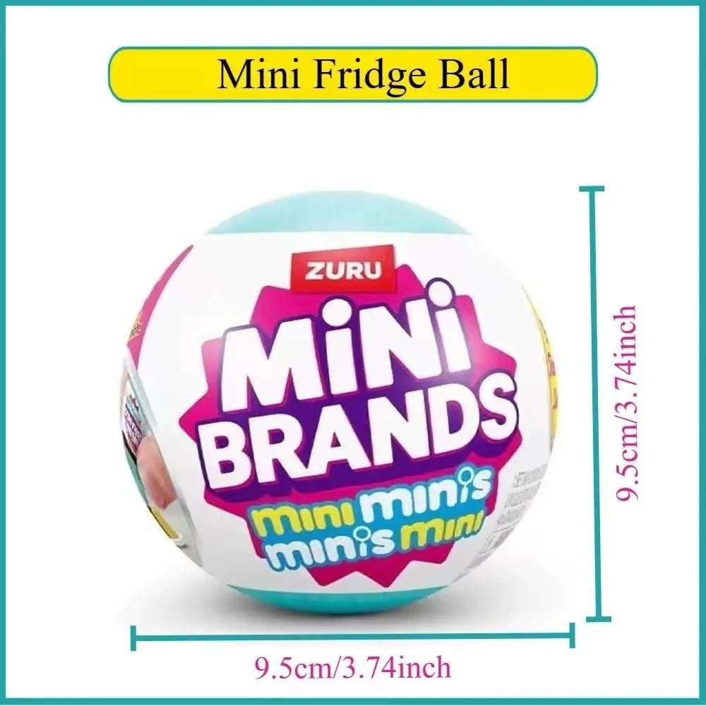 A spherical mini fridge ball product labeled Mini Brands featuring colorful packaging.