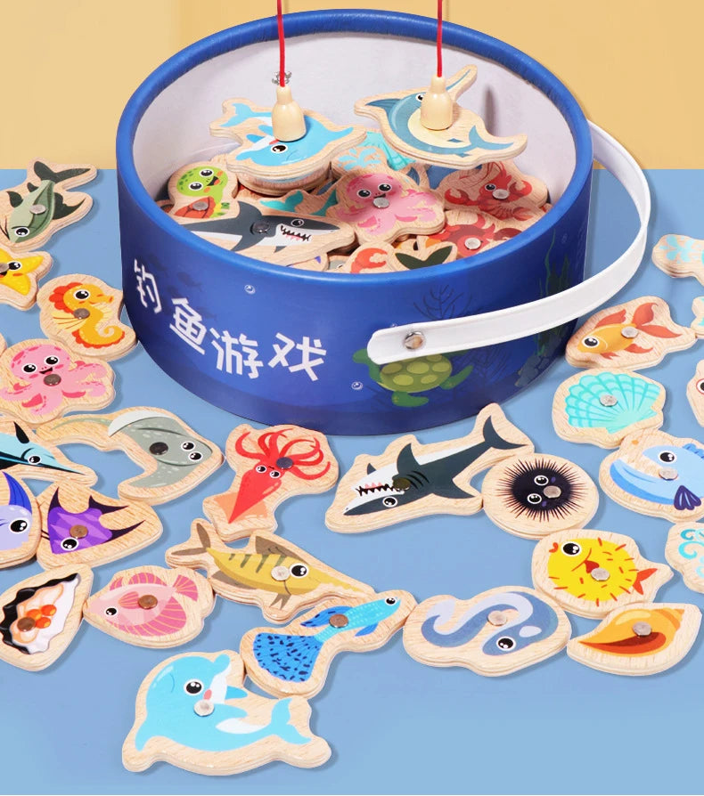 Montessori Wooden Magnetic Fishing Toy for Kids – Educational Marine Life Game