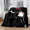 A black flannel throw blanket featuring a graphic print of Michael Jackson's name and silhouette.