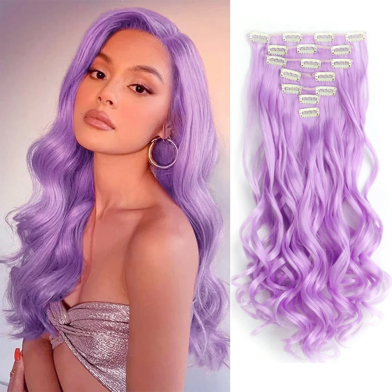 22-Inch Curly Wavy Clip-In Hair Extensions - 7 Piece Set